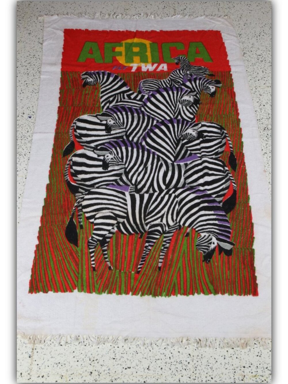 Rare vintage original Fly TWA zebra Africa Throw Towel 58"x34" inches